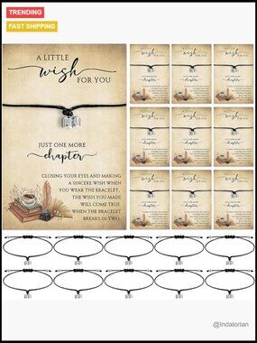 Book Lover Gifts Bracelet Set - 10 Pack Wax Thread Charm Bracelets with Wish